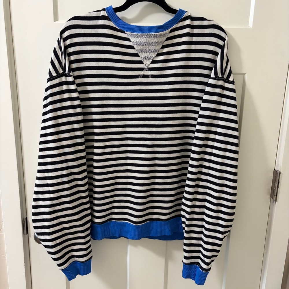 Free People We The Free Classic Oversize Stripe Sweatshirt Size XS Black White